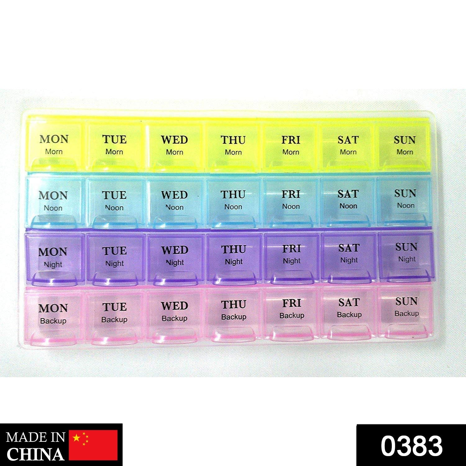 Compact pill storage container with labeled sections for daily medication. Compact pill storage container with labeled sections for daily medication.